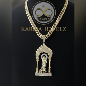 St. Lazarus XL Pendant With 12mm 14k Gold Plated Stainless Steel Cuban Chain 22”